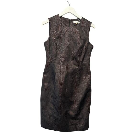 Calvin Klein Size 8 Snake Jacquard Sheath Work Dress Purple Black Metallic Class - Picture 1 of 12